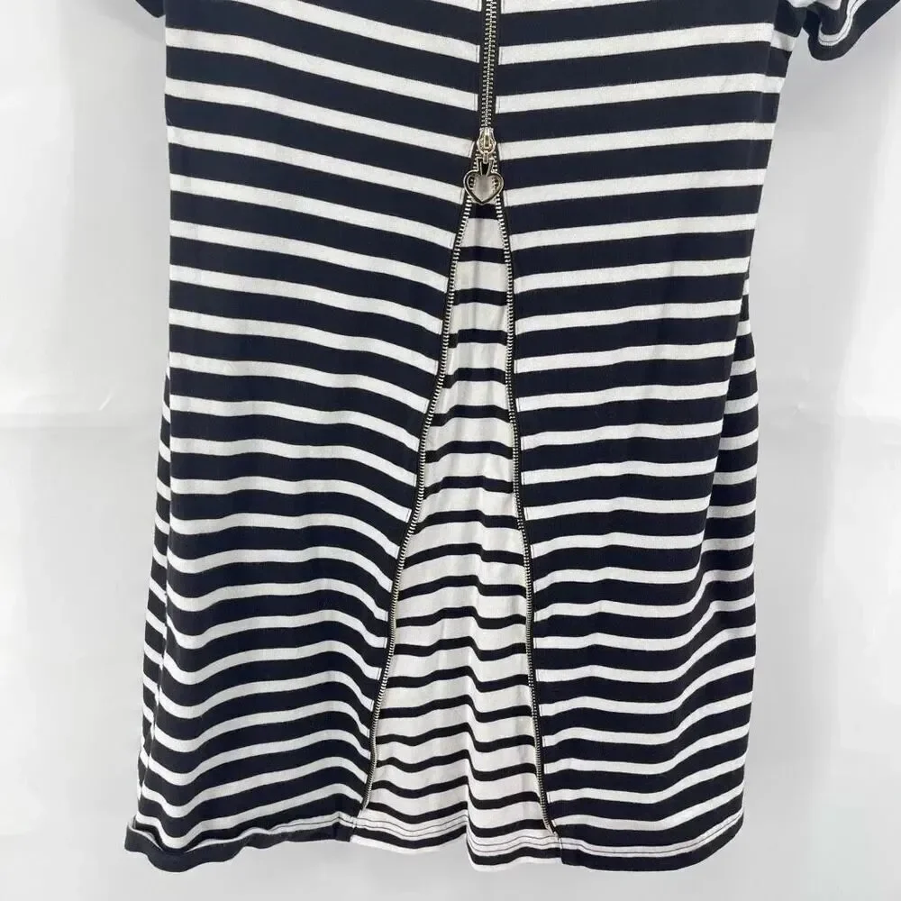 Kate Spade Womens Striped Dress Zip 100% Cotton Mini Black White Size XS
